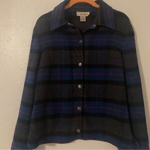 Vintage Evan Picone Wool Blend Shirt Jacket Snap Front Plaid Sz 8